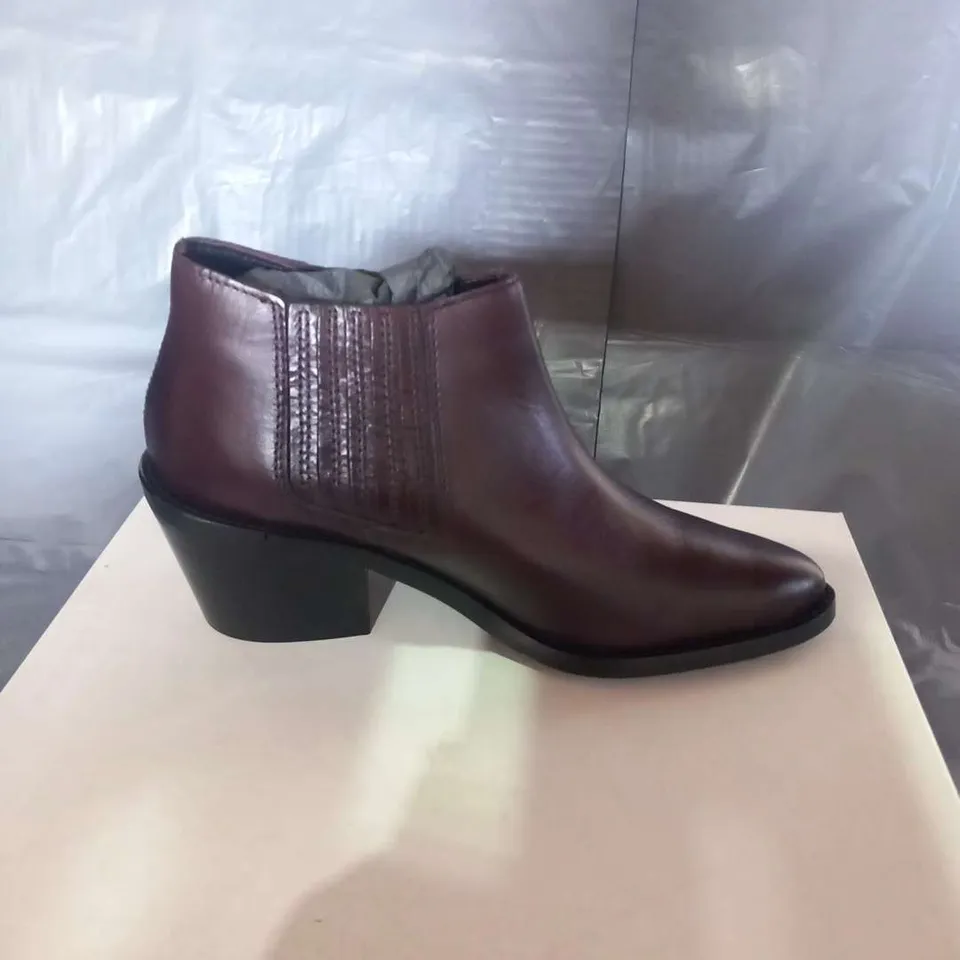 BOXED SOLEA EASTWOOD WINE LEATHER ANKLE BOOTS SIZE 3