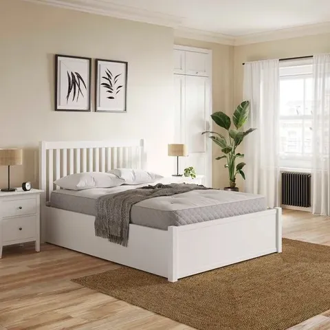 BOXED LYNTON OTTOMAN KING SIZE BED FRAME - WHITE (3 BOXES)