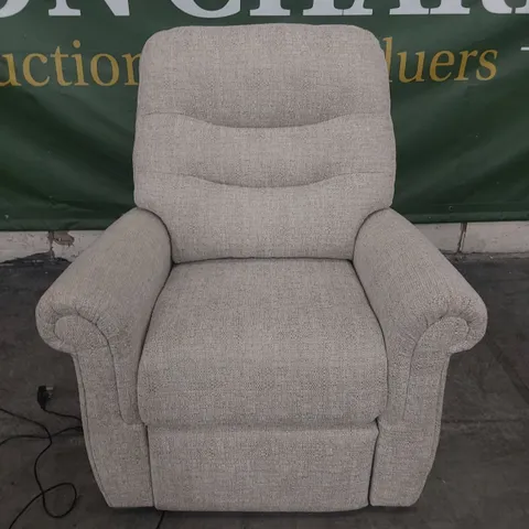 QUALITY BRITISH DESIGNER G PLAN HOLMES POWER RECLINING EASY CHAIR EIDER SAND FABRIC