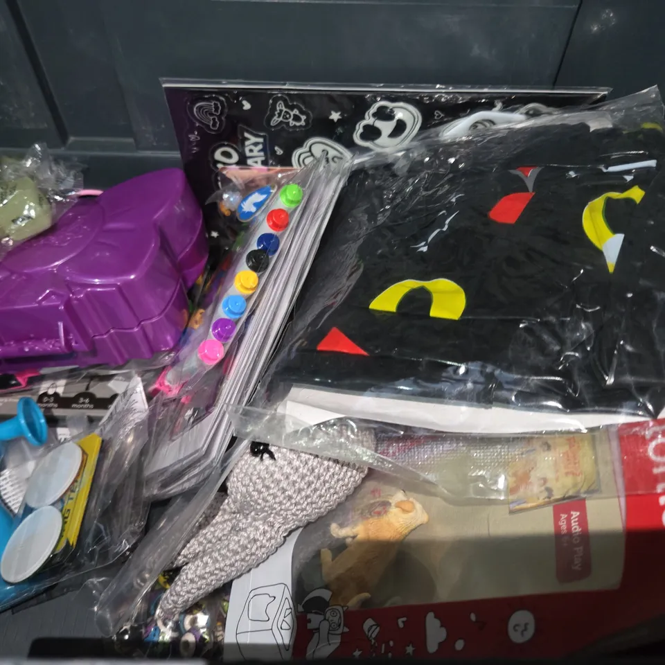 BOX OF APPROX 12 ASSORTED TOYS TO INCLUDE - UNO CARDS , MAGIC WATER WORD CARDS , RAINBOW SPRING ETC