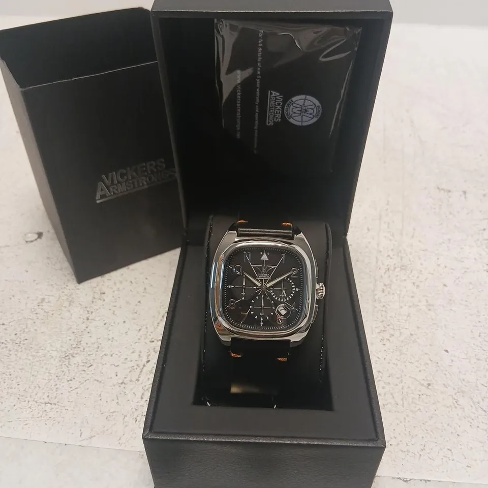 VICKERS ARMSTRONG AVION STEEL BLACK WRISTWATCH – BOXED (VA0172)