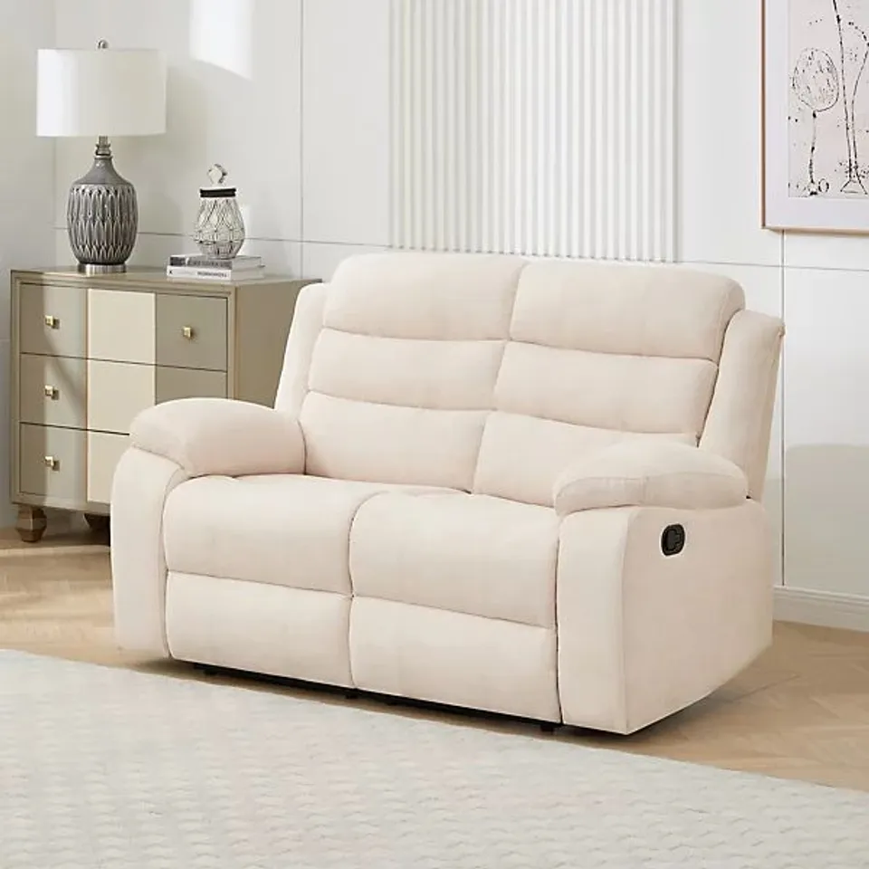 BOXED BOSTON FABRIC 2 SEATER MANUAL RECLINER SOFA - BEIGE (1 BOX)