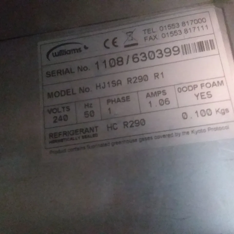 WILLIAM'S HJ1SA R290 R1 SINGLE DOOR COMMERCIAL REFRIGERATOR 