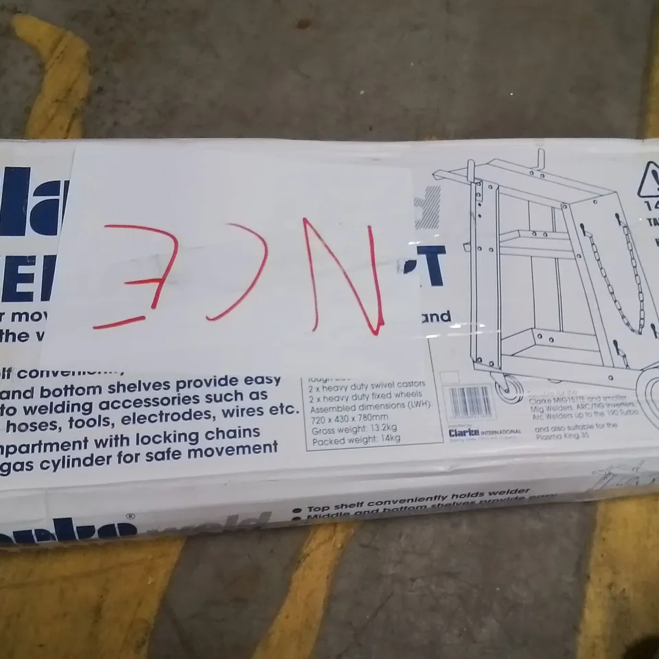 BOXED CLARKE WELDING CART STEEL WITH HEAVY DUTY CASTORS GWC-1 6601995