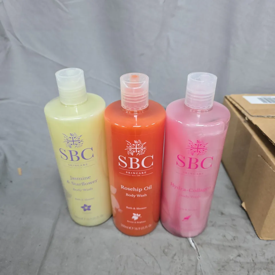 SBC SKINCARE BODY WASH SET OF 3 – JASMINE & STARFLOWER; ROSEHIP OIL; HYDRA-COLLAGEN