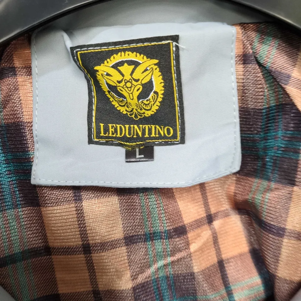 LEDUNTINO MEN'S HOODED JACKET – LIGHT GREY, SIZE L, PLAID INTERIOR