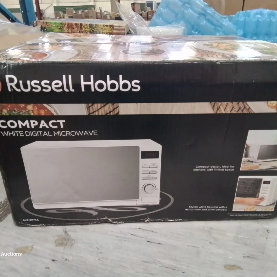 BRAND NEW BOXED RUSSELL HOBBS COMPACT WHITE DIGITAL MICROWAVE 