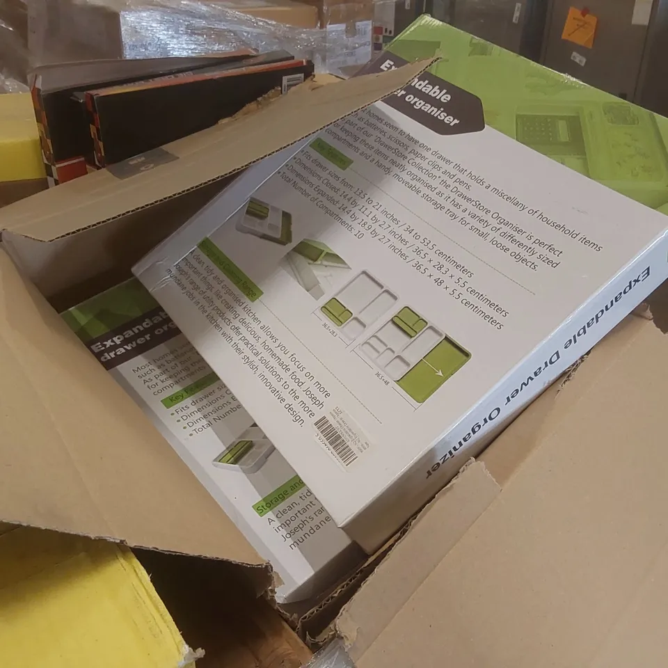 PALLET TO CONTAINING A VERY LARGE QUANTITY OF ASSORTED ITEMS INCLUDING: EXTENDABLE DRAWER ORGANISERS, CORDLESS KETTLES, EASTER EGG HUNT KITS, ANTIBACTERIAL WIPES, POTATO RICERS ECT