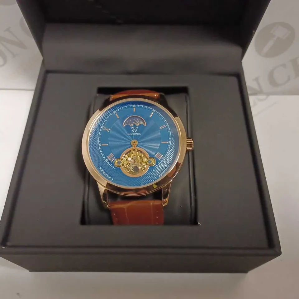 MENS RUCKSTUHL AUTOMATIC DIAL – R100 -TOURBILLION DESIGN DIAL – GLASS EXHIBITION BACK – LEATHER STRAP