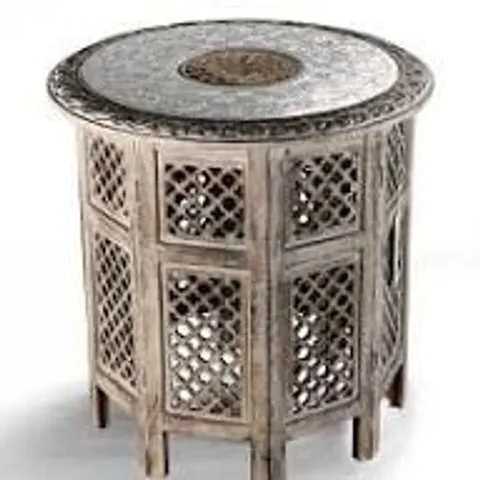 BLISS & BEYOND HAND CARVED OXIDIZED PATTERN TABLE (53CM)