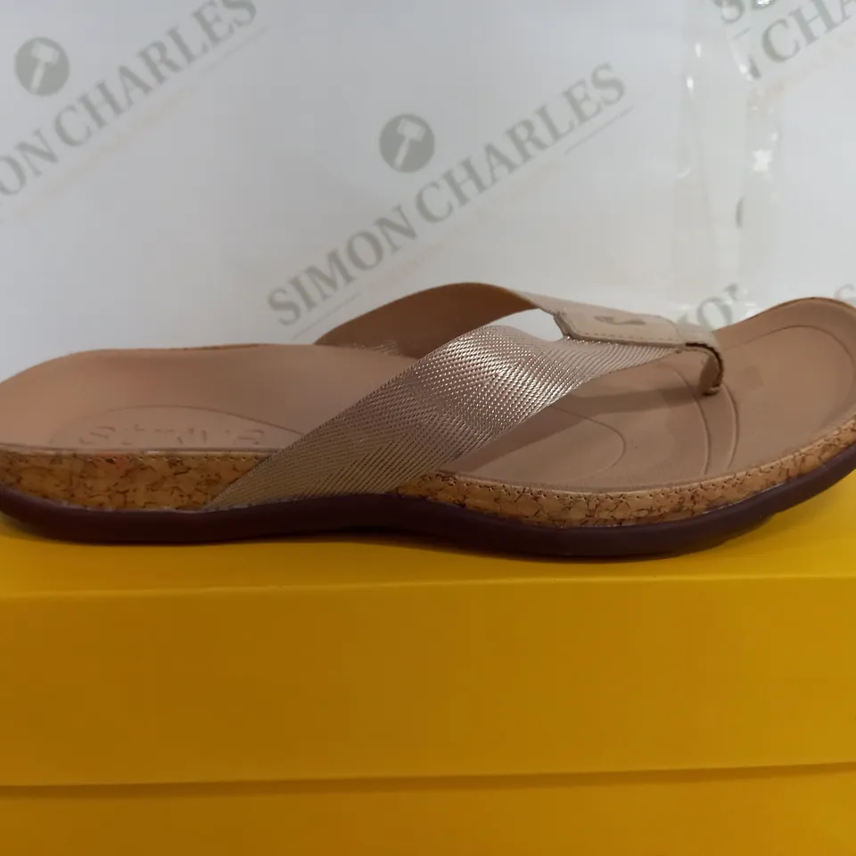 BOXED PAIR OF STRIVE TAN PLATFORM SANDAL - SIZE 6
