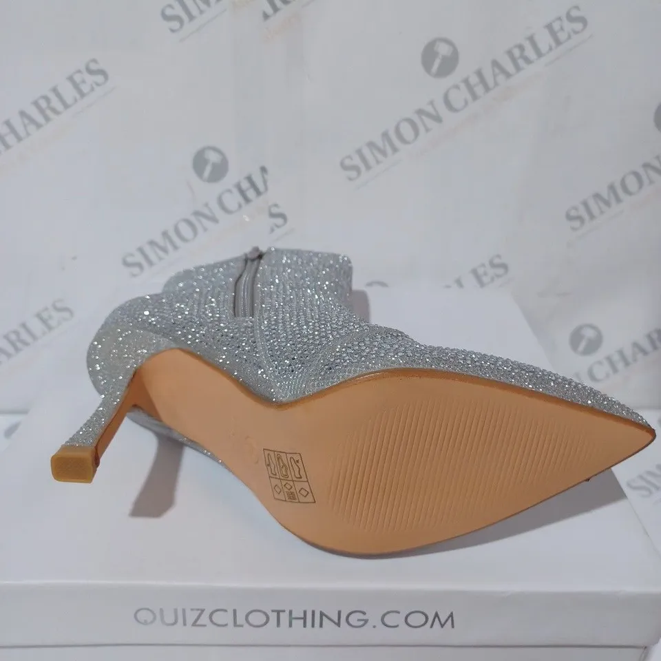 QUIZ SILVER SPARKLY HEELED SHOES - SIZE 4