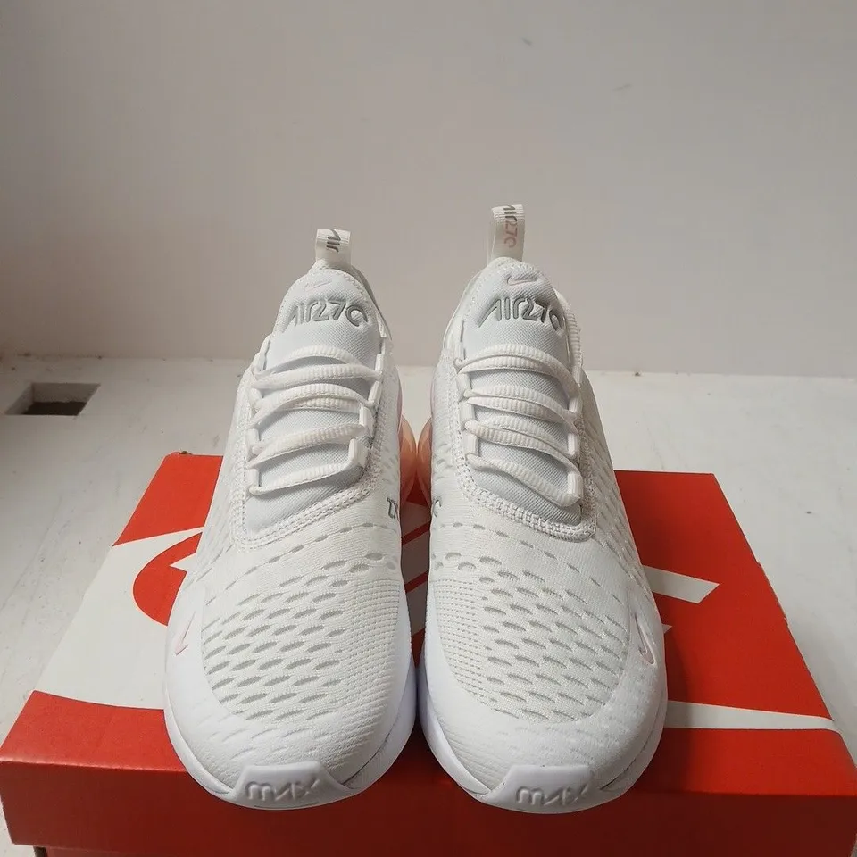 BOXED PAIR OF NIKE AIR MAX 270 GS TRAINERS – WHITE/PINK FOAM, UK 5.5