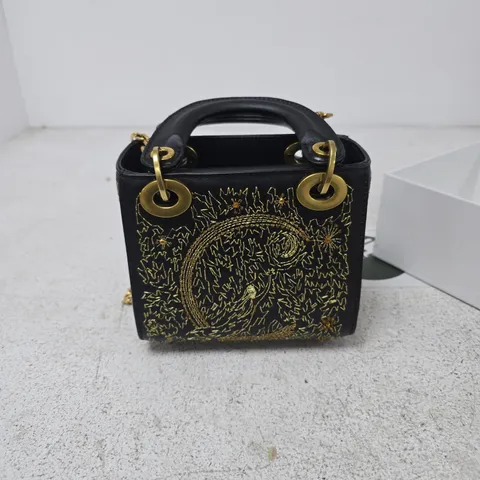 LA MAREY SIGNATURE BLACK HANDBAG WITH GOLD EMBROIDERY