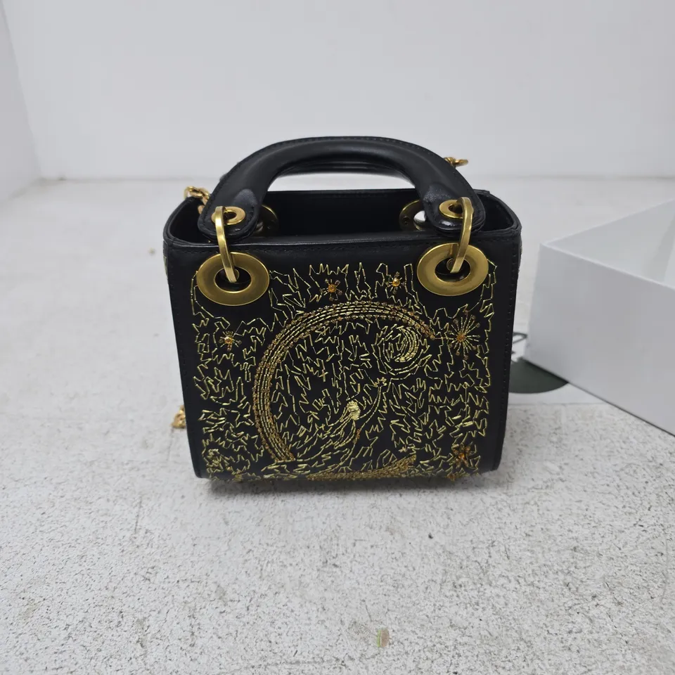LA MAREY SIGNATURE BLACK HANDBAG WITH GOLD EMBROIDERY