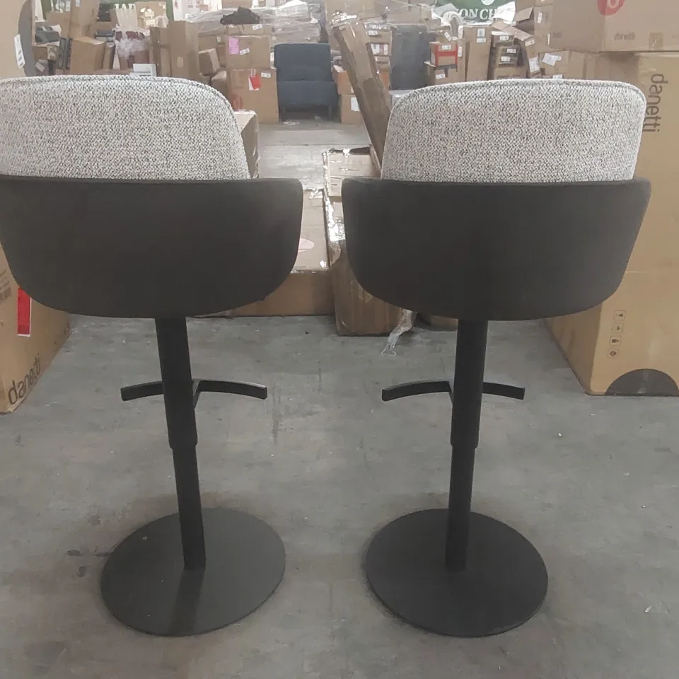 SET OF 2 DANETTI FABRIC AND VELVET GAS LIFT BAR STOOLS