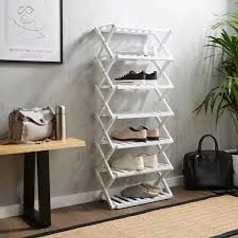 BOXED 7 TIER BAMBOO SHOE RACK - WHITE (1 BOX)