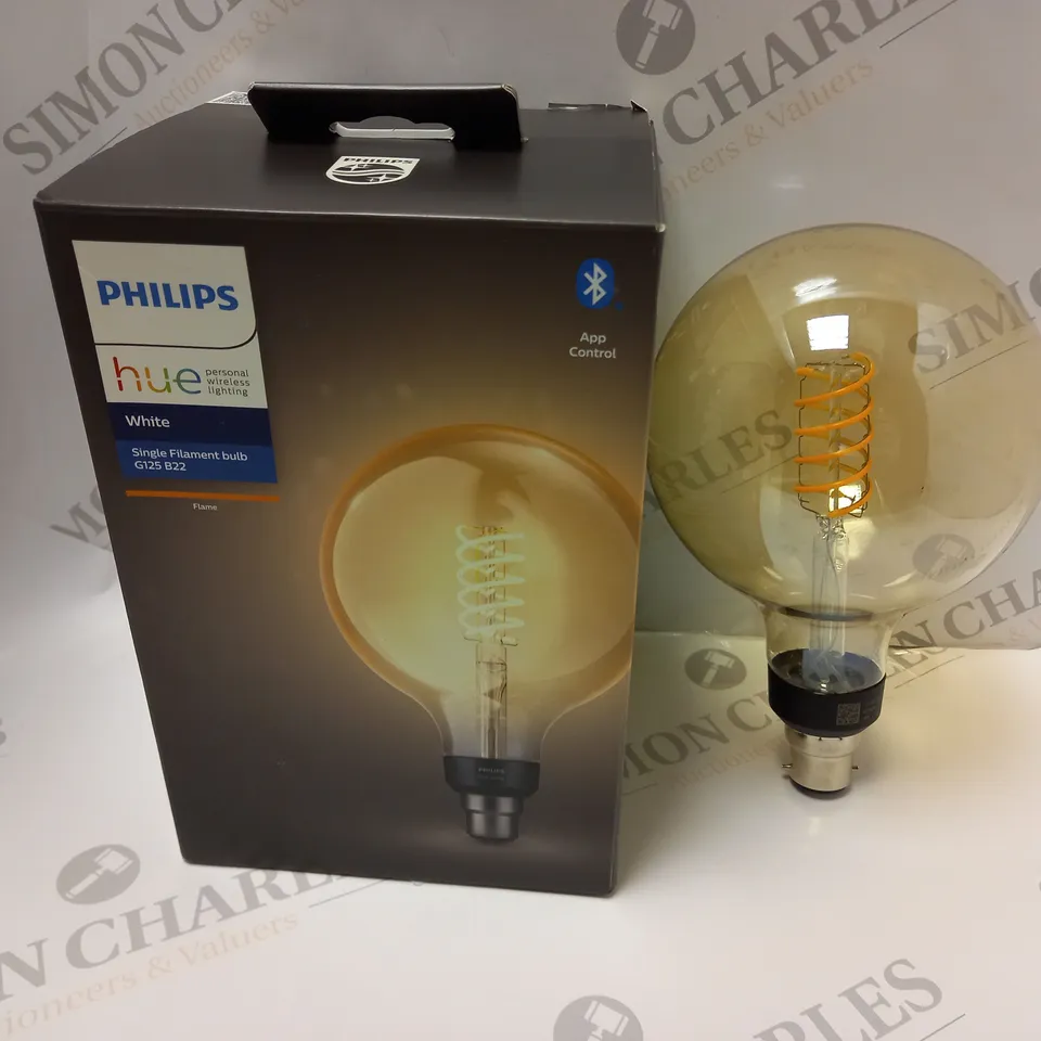 BOXED PHILIPS HUE WHITE SINGLE FILAMENT BULB G125 B22 FLAME