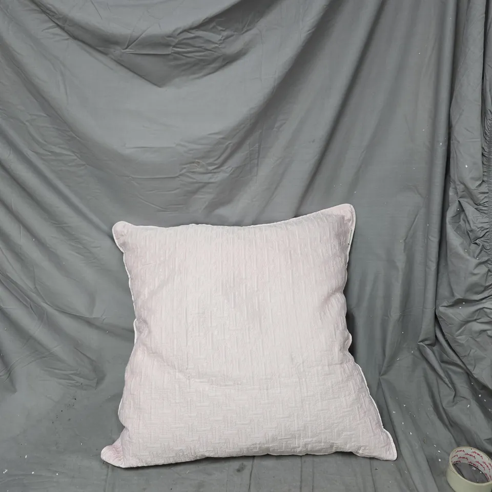 DECORATIVE PINK CUSHION – SQUARE, TEXTURED FABRIC