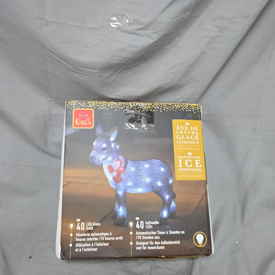 BOXED THREE KINGS INLIT ICE NATIVITY DONKEY