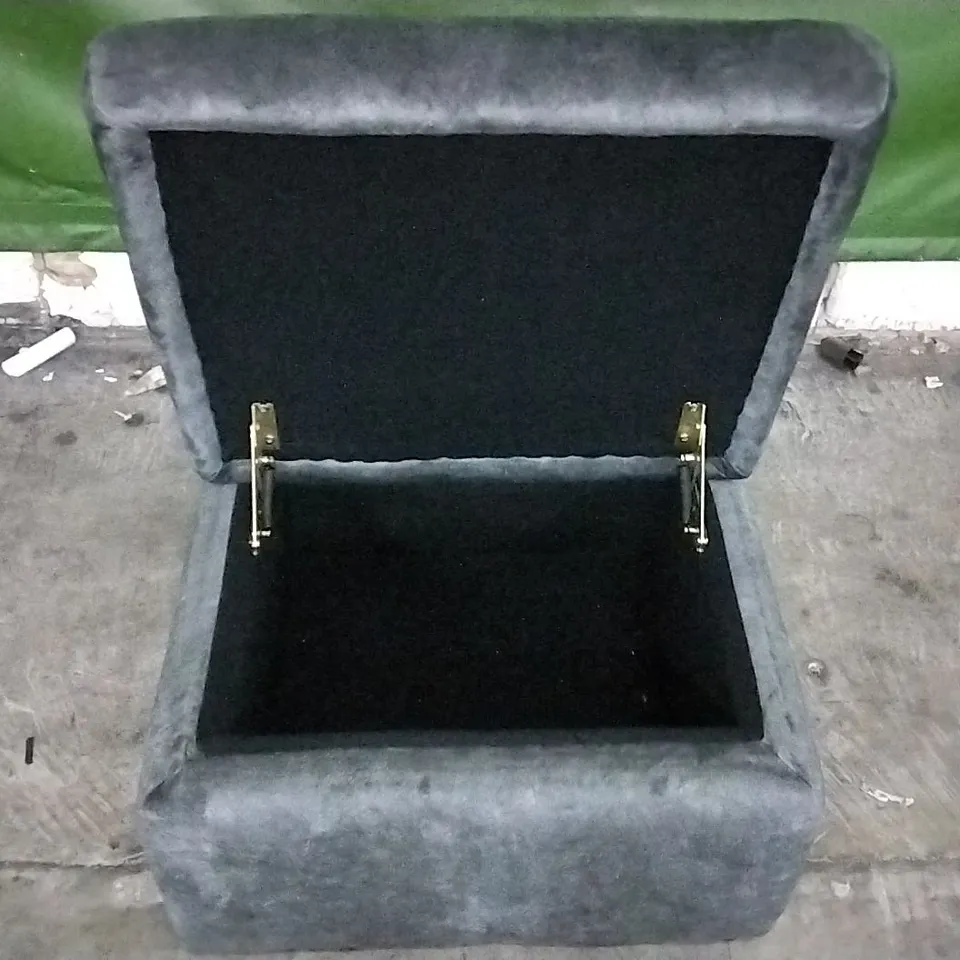 QUALITY DESIGNER PLUSH DARK GREY VELVET STORAGE FOOTSTOOL