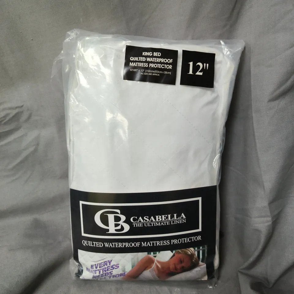CASABELLA THE ULTIMATE LINEN KING BED QUILTED WATERPROOF MATTRESS PROTECTOR – 12IN DEPTH