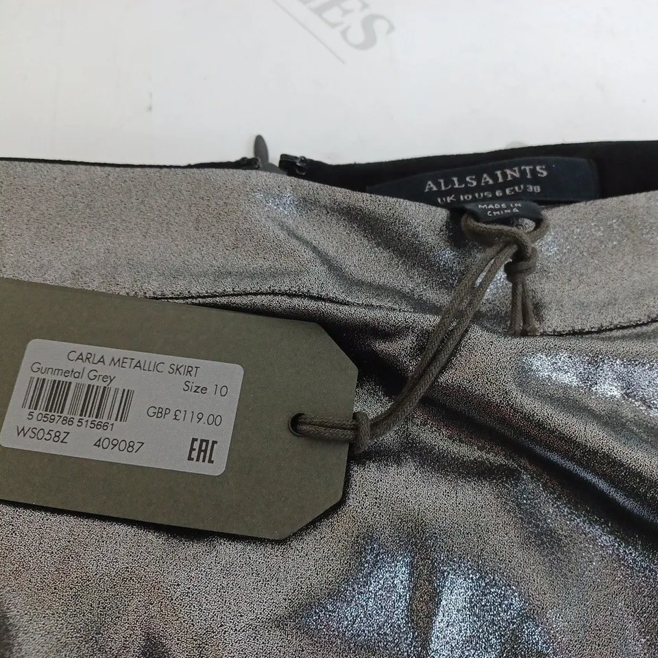 ALL SAINTS CARLA METALLIC SKIRT IN GUNMETAL GREY - 10