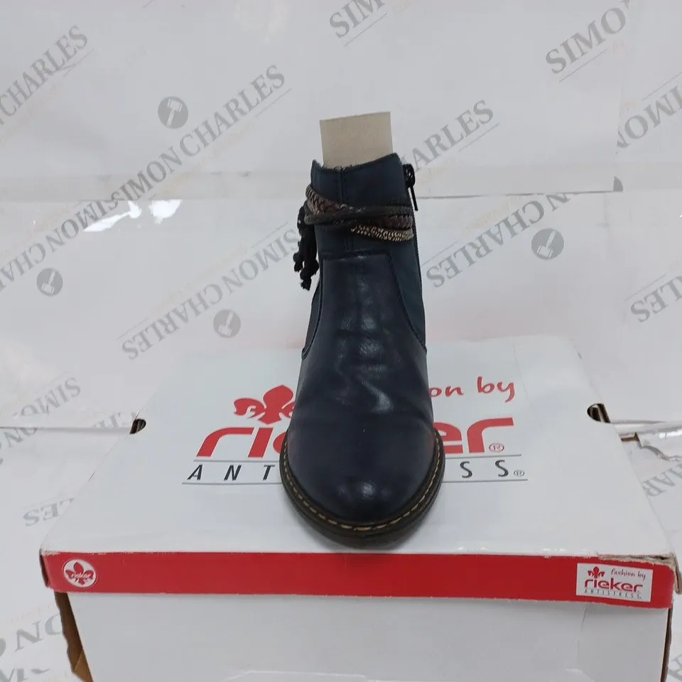 BOXED RIEKER NAVY TASSLE ANKLE BOOTS-SIZE 5 