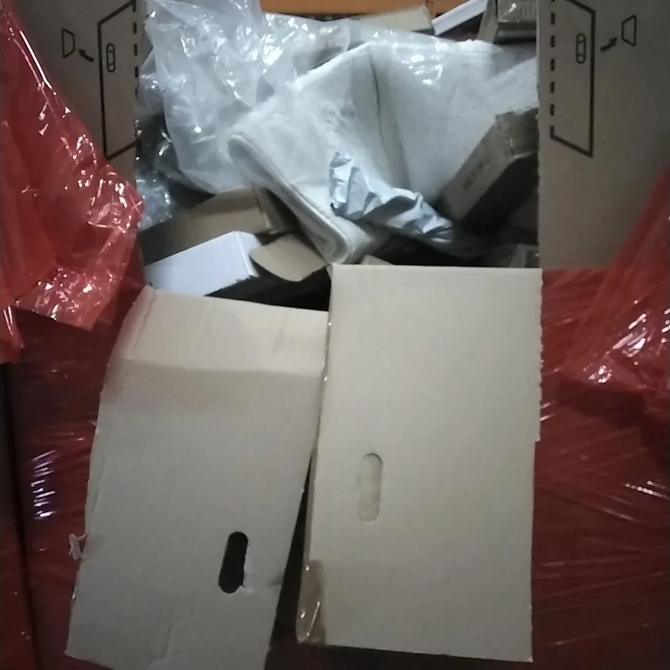 PALLET OF HOUSEHOLD ITEMS TO INCLUDE CHRISTMAS TREE,PILATES TRAINING KIT,ALL IN ONE COMFORT CUSHION, KITCHEN FAUCET AND OTHER ASSORTED ITEMS...