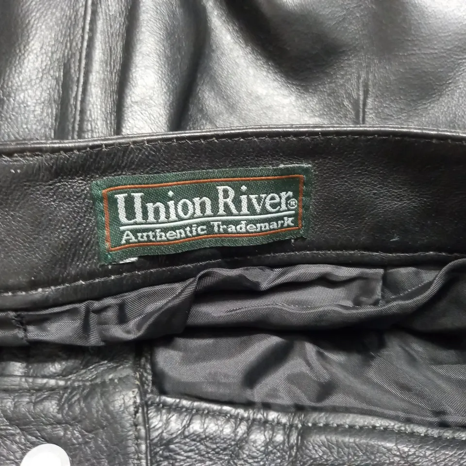UNION RIVER BLACK LEATHER TROUSERS - 32