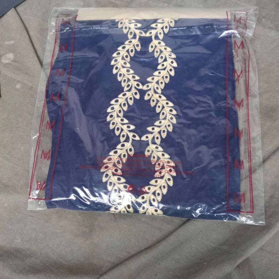 ETHNIC NAVY SHAWL/SCARF WITH GOLD LAUREL EMBROIDERY (VERIFY BRAND)