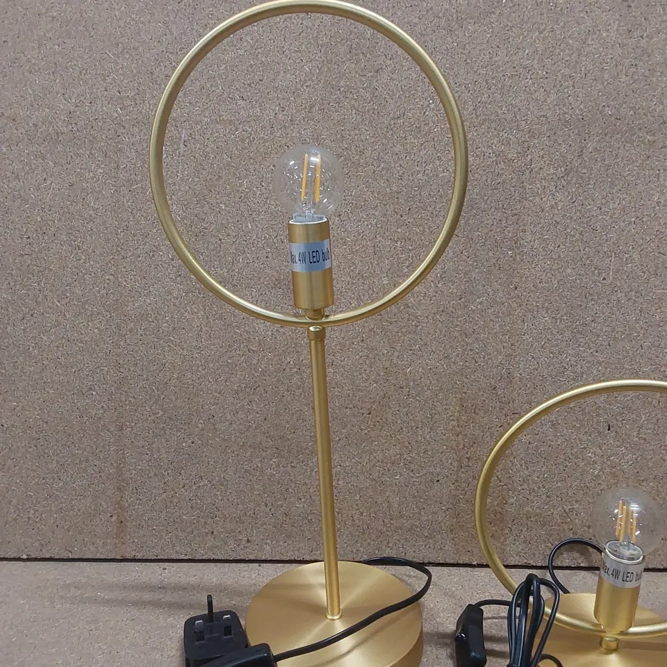 SET OF 2 DESIGNER GOLD RING TABLE LAMPS 