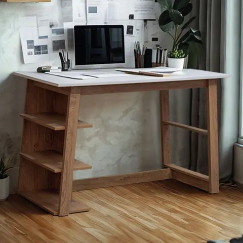 BOXED HOME OFFICE DESK WHITE AND OAK MONZA COMPUTER DESK DSK-MON-OW BY TTAP