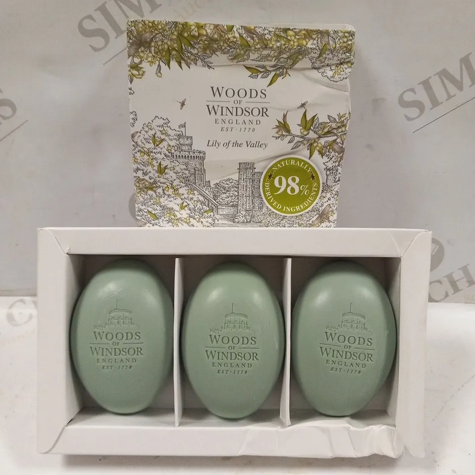 4 BOXED WOODS OF WINDSOR LILY OF THE VALLEY LUXURY SOAP SET 3 X 60G