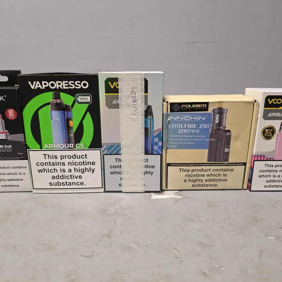 BOX OF APPROXIMATELY 18 ASSORTED E-CIGARETTES PRODUCTS TO INCLUDE - VOOPOO , VAPORESSO , SMOK