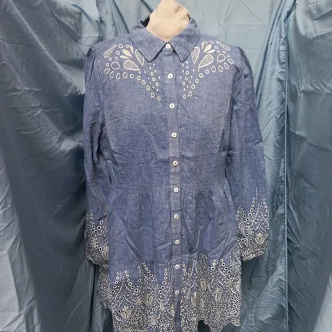 MINT VELVET BLUE BRODERIE MINI DRESS – UK SIZE L (LRG)