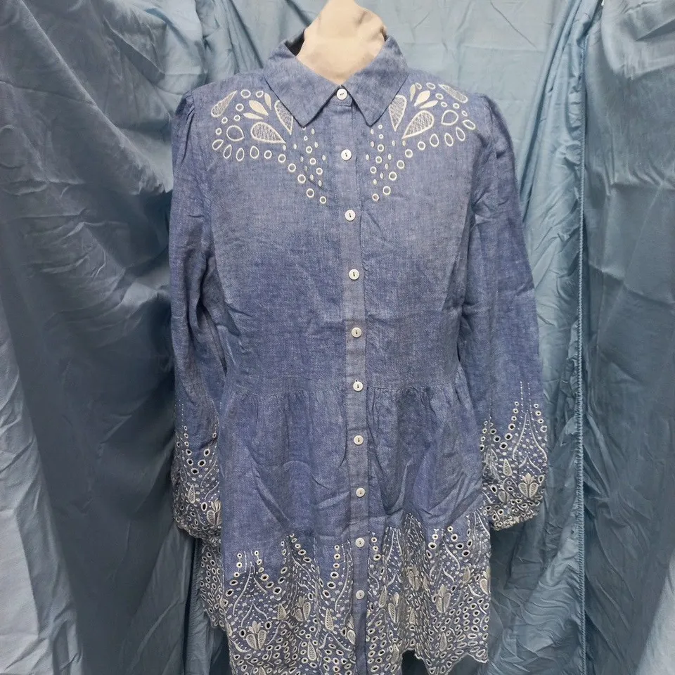 MINT VELVET BLUE BRODERIE MINI DRESS – UK SIZE L (LRG)