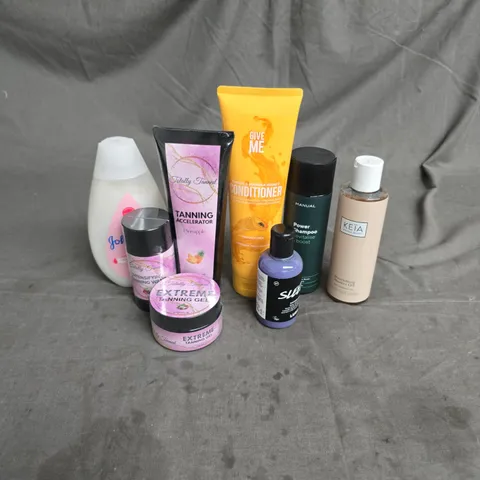 APPROXIMATEY 20 HEALTH AND BEAUTY PRODUCTS TO INCLUDE - TOTALLY TANNED EXTREME TANNING GEL - GIVE ME CONDITIONER - JOHNSONS BABY LOTION - ETC