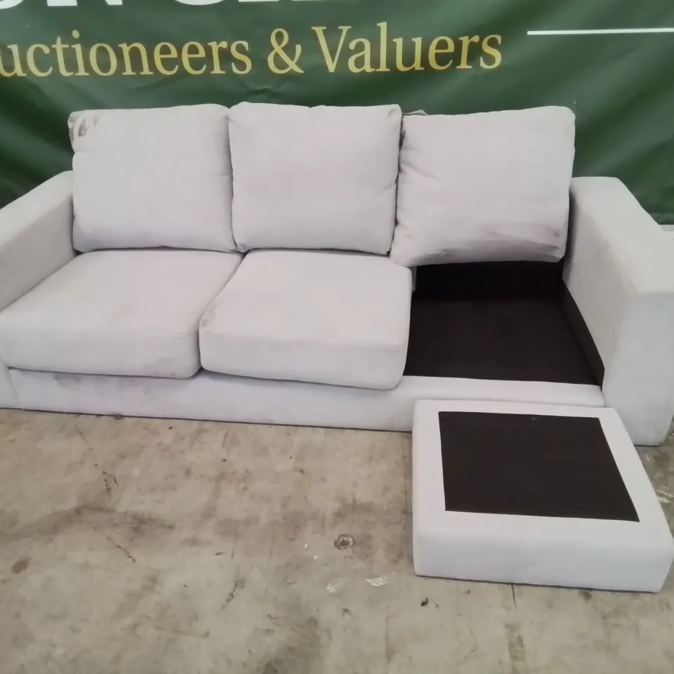 DESIGNER CHAISE SOFA LIGHT GREY FABRIC