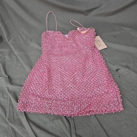OH POLLY MISCHA EMBELLISHED SWEETHEART NECK MINI DRESS IN PINK SIZE 12