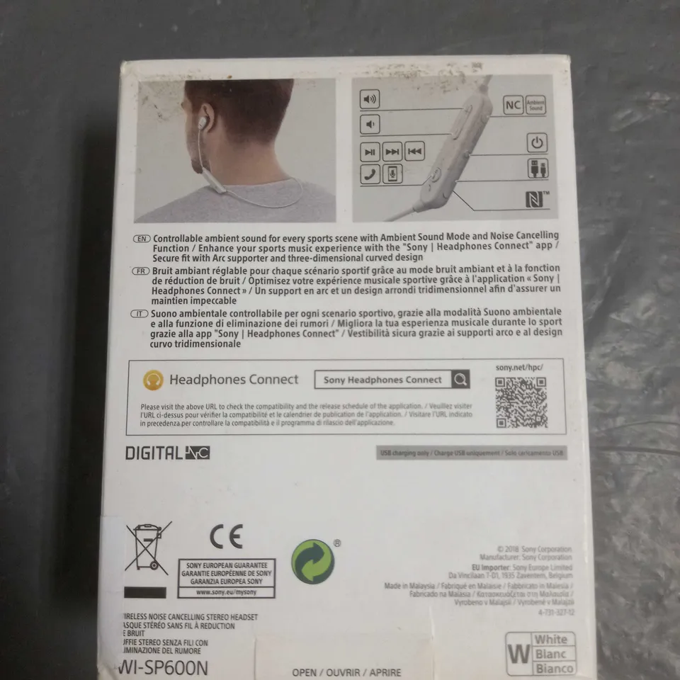 SONY SPORTS WIRELESS BLUETOOTH HEADPHONES WI-SP600N