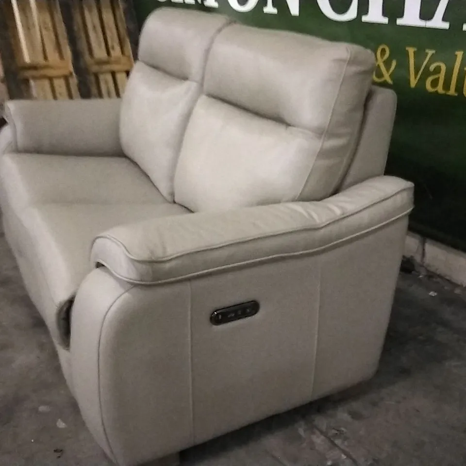 QUALITY DESIGNER CREAM LEATHER ELECTRIC RECLINER 2 SEATER SOFA