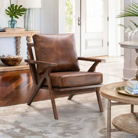 BOXED 75.9 CM WIDE MODERN VEGAN LEATHER ARMCHAIR WITH SOLID WOOD FRAME
