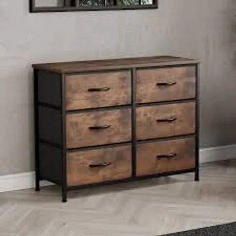 BOXED CHORLEY 6 DRAWER FABRIC DRAWER CHEST - RUSTIC BROWN (1 BOX)