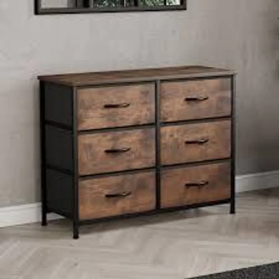 BOXED CHORLEY 6 DRAWER FABRIC DRAWER CHEST - RUSTIC BROWN (1 BOX)