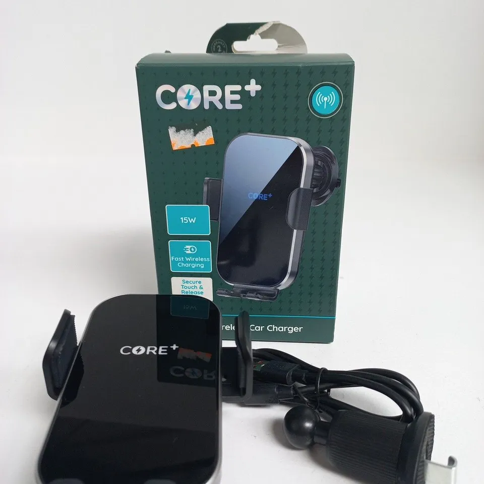 CORE+ 15W WIRELESS CAR CHARGER WITH PHONE HOLDER – BLACK