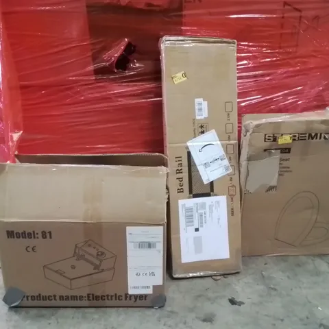 PALLET OF ASSORTED HOUSEHOLD GOODS AND PRODUCTS TO INCLUDE;ELECTRIC FRYER,BED RAIL,TOILET SEAT