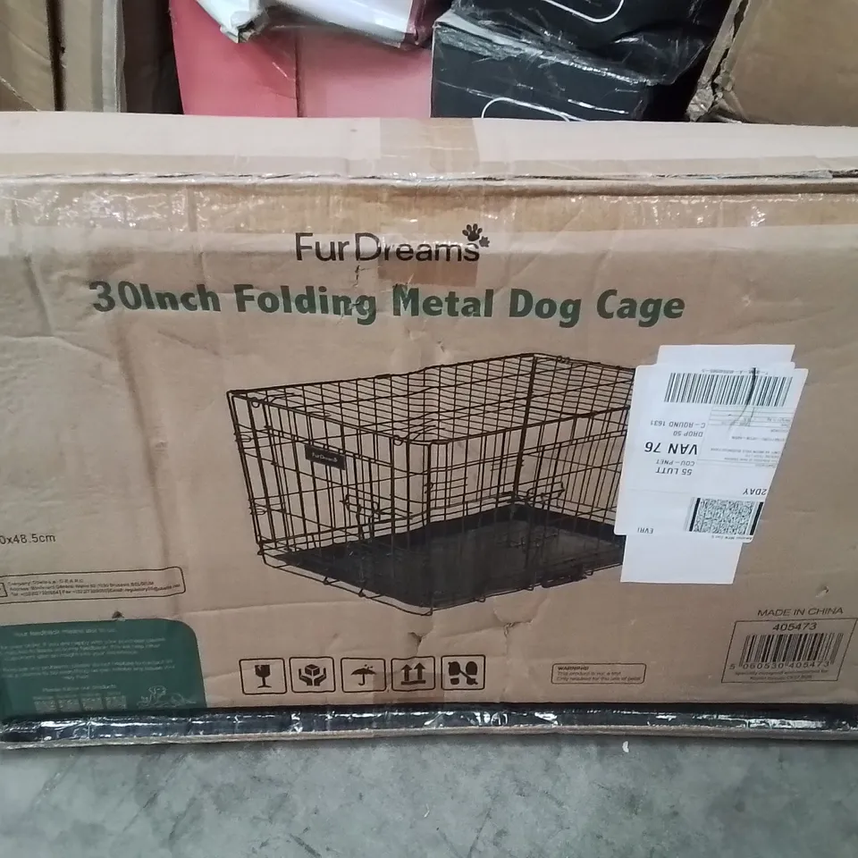 BOXED 30INCH FOLDING METAL DOG CAGE