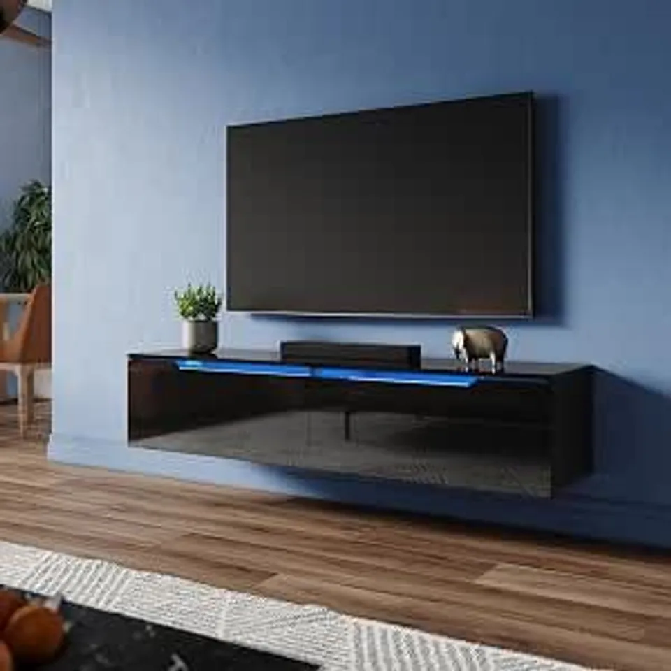 BOXED FLOATING TV UNIT STAND WITH RGB LED LIGHTED,V1400X350X300MM