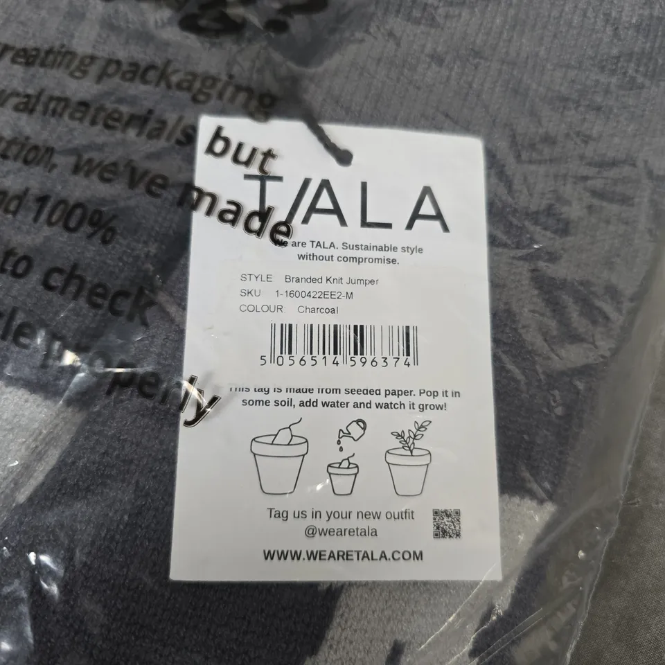 BAGGED TALA BRANDED KNIT JUMPER – CHARCOAL, SIZE M